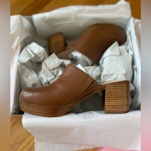 Brown Leather Platform Clogs - size 10 - new in box never worn